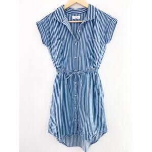 Japna Blue Striped Shirtdress Mini Dress size XS Elastic Waist Nautical Coastal